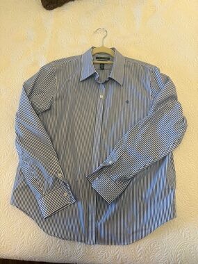 Lauren Ralph Lauren Blue and White Cotton Striped Women's Button Up Blouse